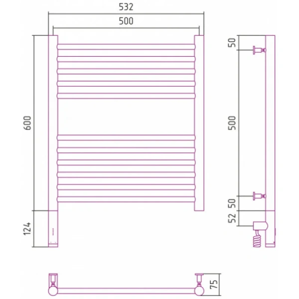 Полотенцесушитель электрический Сунержа Богема 3.0 50х60 см правый золото 03-5805-6050 (детальная фотография), современные, hi-tech