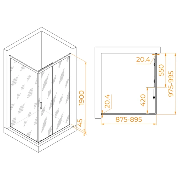 Душевой уголок RGW Passage PA-245 90х100 см профиль хром, стекло прозрачное 410824590-11 (детальная фотография), прямоугольные