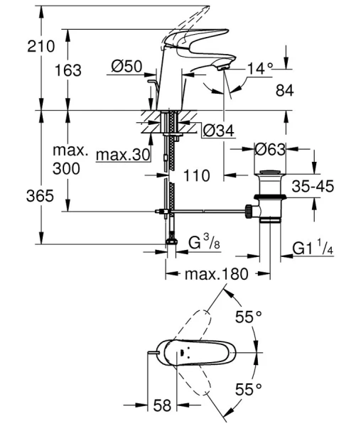Смеситель для раковины хром Grohe Eurostyle New  23707003 (детальная фотография), для раковины