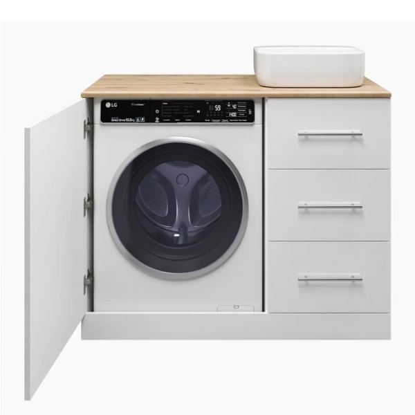 Тумба под раковину напольная Misty Респект 110 см белая/дуб артизан левая Э-Рес01110-13ЯЛ (детальная фотография), комплект (набор)