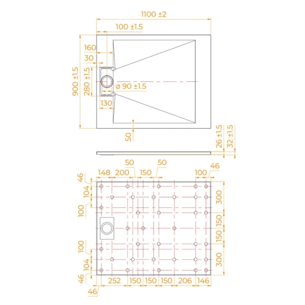 Душевой поддон RGW TUS-W 90x110 см белый 553702911-01 (детальная фотография), низкие до 15 см