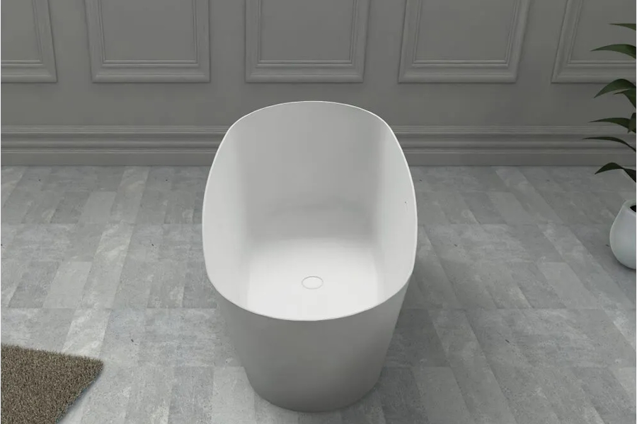 Ванна из искусственного камня Abber Stein 160х80 см белая матовая AS9606 (детальная фотография), без гидромассажа, большие