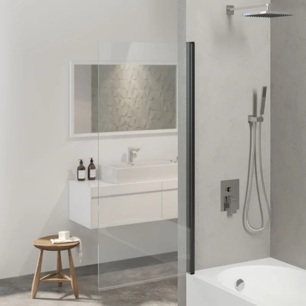 Шторка для ванны Berges River S Black 80х145 см прозрачное стекло, профиль черный 065011 (детальная фотография), недорогие