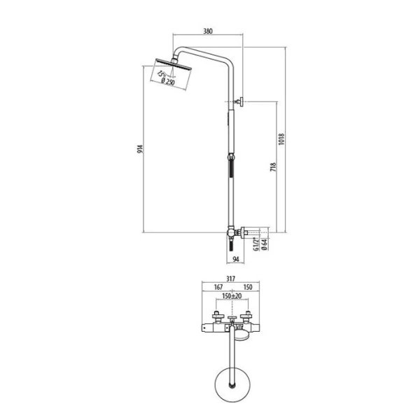 Душевая стойка Gattoni Circle Two хром KIT/TS60C0 (детальная фотография), современные, hi-tech