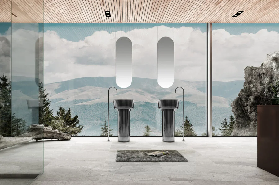 Раковина напольная Abber Kristall AT2702 45 см прозрачная (детальная фотография), напольные, свободностоящие