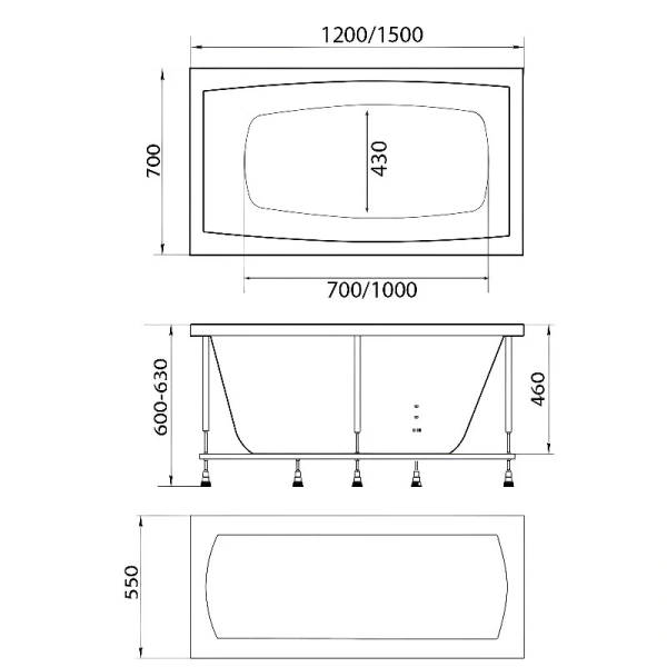 Ванна акриловая 1MarKa Viola 01ви1570кс2+, 150 x 70 см, цвет белый (детальная фотография), современныe, hi-tech
