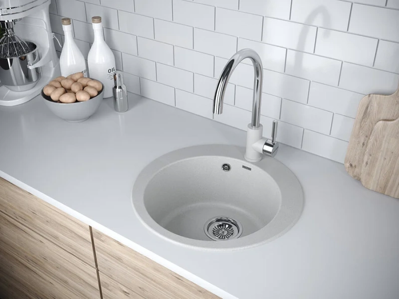 Мойка для кухни Paulmark Gelegen 48 см серая PM404800-GR (детальная фотография), округлой формы