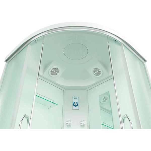 Душевая кабина, задняя стенка белая, стекло матовое, Erlit Comfort ER 4509P-C3 ER4509P-C3-RUS (детальная фотография), угловые, недорогие, с гидромассажем, c тропическим душем, с вентиляцией, с крышей