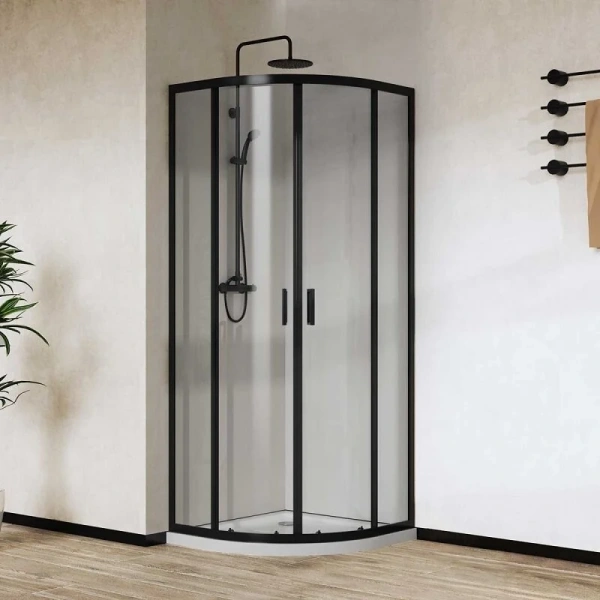 Душевой уголок Vincea City 90х90 см профиль черный стекло прозрачное VSQ-5CT900CLB (детальная фотография)