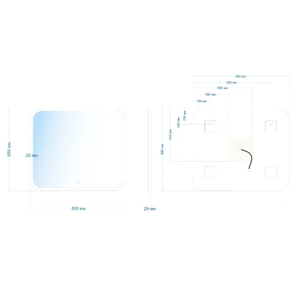 Зеркало с подсветкой Abber See 80 см с диммером AG6109S-0.8 (детальная фотография), современные, hi-tech