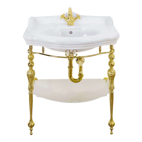 Раковина консоль Migliore Bella 20604 73 см с белой матовой полкой (детальная фотография), пристенные