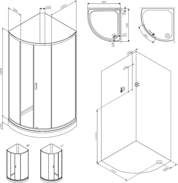 Душевая кабина Am.Pm X-Joy 90х90 см профиль графит W88C-301-090GG (детальная фотография), со стеклянными задними стенками