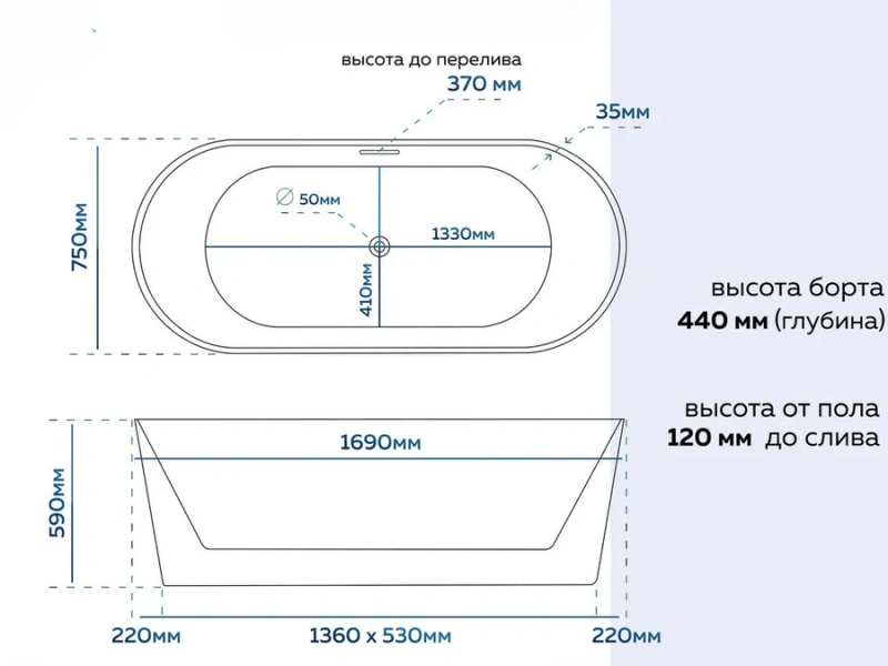 Ванна акриловая Corpa Nera Viotti CN130201, 170 х 75 см, белый (детальная фотография), акриловые