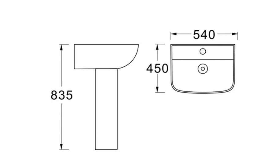 Раковина Акватек 54 см белая AQ5430-00 (детальная фотография), прямоугольной формы, тюльпан