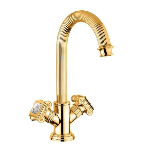 Смеситель для раковины золото 24 карат, ручка Swarovski Cezares Olimp OLIMP-LS2-03/24-Sw (детальная фотография)