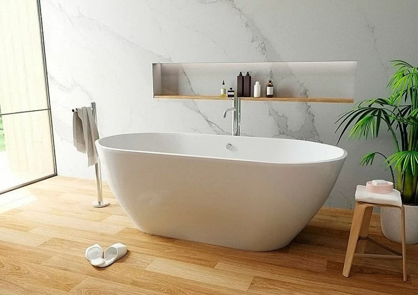 Ванна из литьевого мрамора Эстет Майами 150x75 см белая матовая ФР-00016722 (детальная фотография), без гидромассажа, маленькие