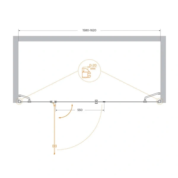 Душевая дверь в нишу Cezares Verona 160 см правая VERONA-W-B-13-60+60/40-P-Cr-R (детальная фотография), современные, hi-tech