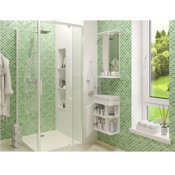 Тумба с раковиной подвесная Misty Лира 40 см с открытыми полками (детальная фотография), белая