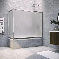 Душевая шторка на ванную профиль глянцевый хром стекло сатин Vegas-glass