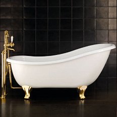 Ванна чугунная без отверстий под смеситель, ножки Deco, цвет полированная латунь, Devon&Devon Regina