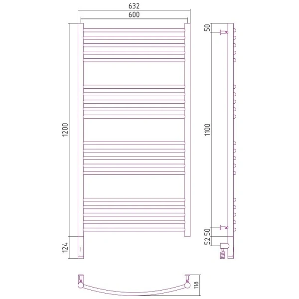 Полотенцесушитель электрический Сунержа Богема 3.0 60х120 см правый, без покрытия 00-5803-1260 (детальная фотография), современные, hi-tech