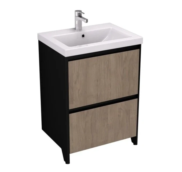 Тумба под раковину напольная Velvex Klaufs 60 см черная/дерево шатане tnKLA.60.2Y-617.217 (детальная фотография)