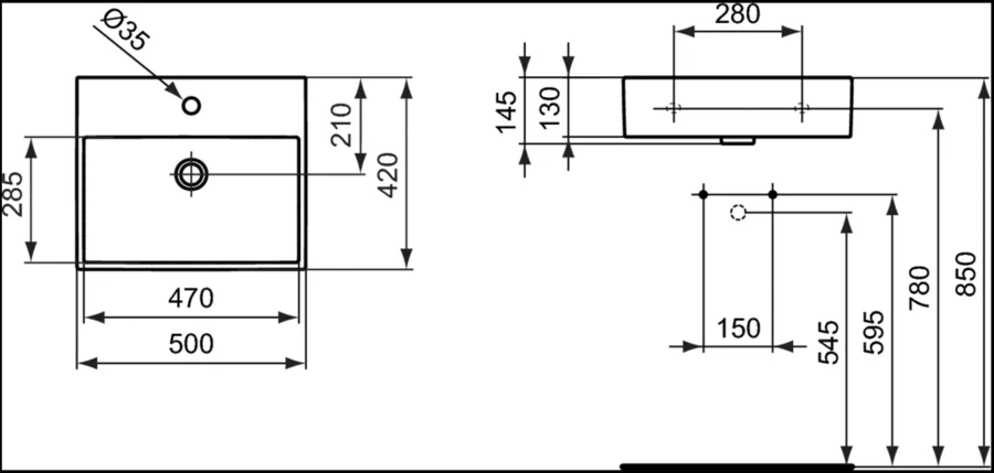 Раковина Ideal Standard Strada 50 см с отверстием под смеситель, с переливом K077701 (детальная фотография), современные, hi-tech