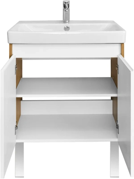 Тумба под раковину Aquaton Сканди 70 см белый глянцевый/дуб рустикальный 1A278901SDZ90 (детальная фотография), моноблок