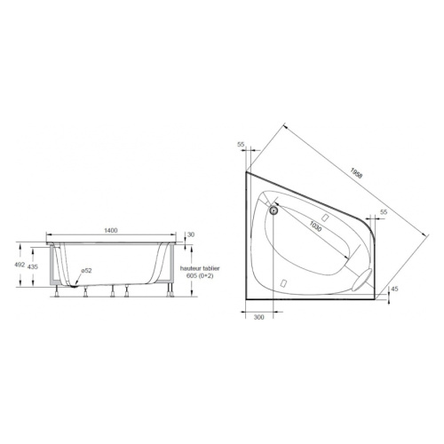Ванна акриловая Jacob Delafon Odeon Up 140x140 см белая E6070-00 (детальная фотография), асимметричные