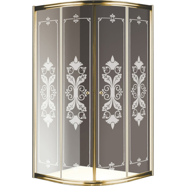 Душевой уголок Cezares Giubileo 80х80 см стекло прозрачное с узором профиль золото GIUBILEO-R-2-80-SCORREVOLE-CP-G (детальная фотография)