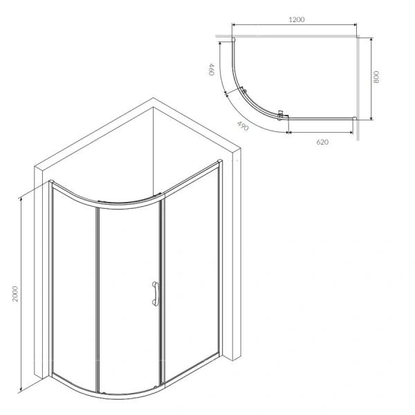 Душевой уголок Am.Pm Like 120x80 см стекло тонированное, профиль глянцевый хром W83UG-302U120CG (детальная фотография), асимметричные