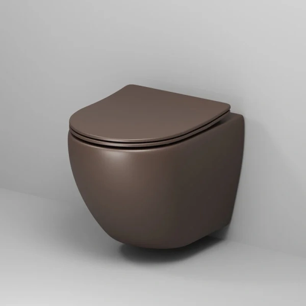 Унитаз подвесной Grossman Color коричневый матовый GR-4455BRMS (детальная фотография), безободковые, сиденье с микролифтом , с антивсплеском