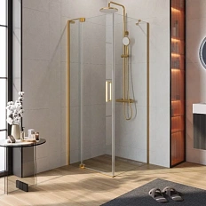 Душевой уголок Cezares Slider 80х80 см стекло прозрачное профиль брашированное золото