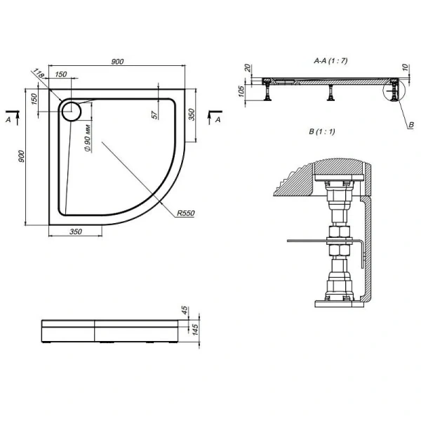 Душевой поддон AM.PM X-Joy 90x90 см акриловый W88T-205-090W64 (детальная фотография), недорогие