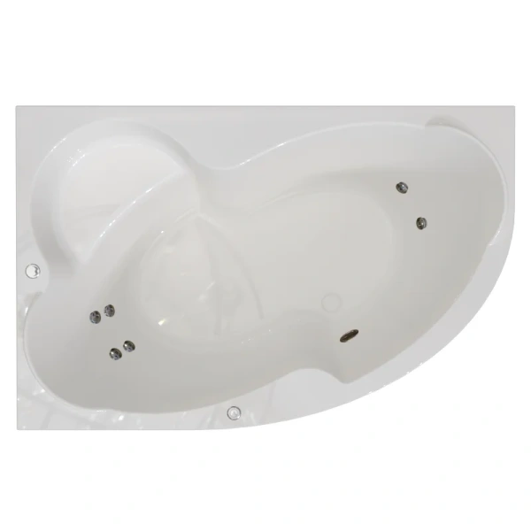Гидромассажная ванна Радомир Монти 2-79-2-1-0-213/2-79-2-2-0-213, 150 х 105 см, L/R, рама-подставка, фронтальная панель, слив-перелив, гидромассаж Стандарт хром пневмокнопка, массаж спины и ступней, белая (детальная фотография)
