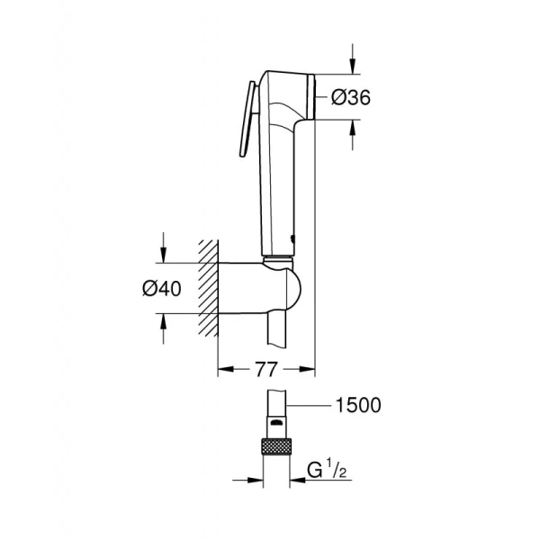 Гигиенический душ с держателем и шлангом Grohe Tempesta-F 1 вид струи 26353000 (детальная фотография), комплект с лейкой, шлангом и держателем