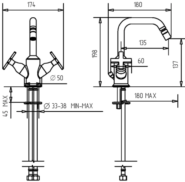 Смеситель для биде Migliore Sirius 281 с поворотным изливом (детальная фотография), для биде