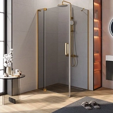Душевой уголок Cezares Slider 110х80 см стекло серое профиль брашированное золото