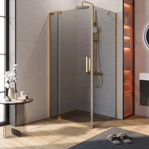 Душевой уголок Cezares Slider 110х80 см стекло серое профиль брашированное золото - фото 1