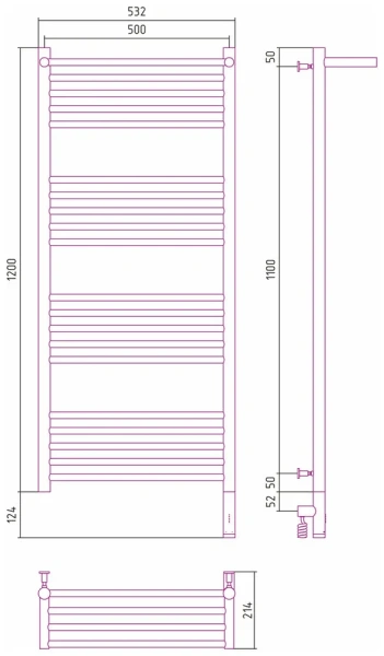 Полотенцесушитель электрический Сунержа Богема 3.0 50х120 см правый, белый матовый 30-5807-1250 (детальная фотография), из нержавеющей стали, с полкой, неповоротные, с терморегулятором 