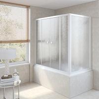 Душевая шторка на ванную профиль черный матовый стекло шиншилла Vegas-glass