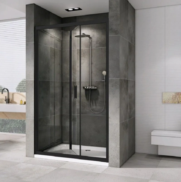 Душевая дверь в нишу Abber Sonnenstrand 90 см профиль черный AG07090B (детальная фотография), недорогие, в нишу, стеклянные