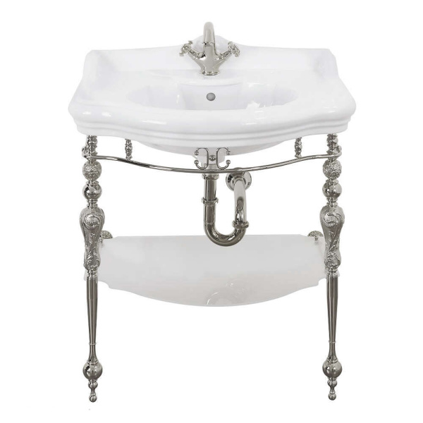 Раковина консоль Migliore Bella 20604 73 см с белой матовой полкой (детальная фотография), классические, ретро, декорированные