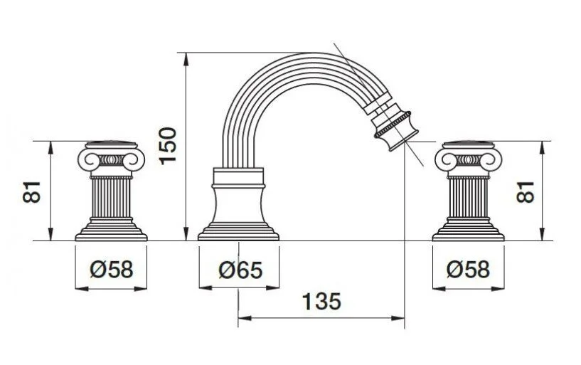 Смеситель для биде Cezares Olimp золото 24 карат ручки Swarovski OLIMP-BBS2-03/24-Sw (детальная фотография), для биде