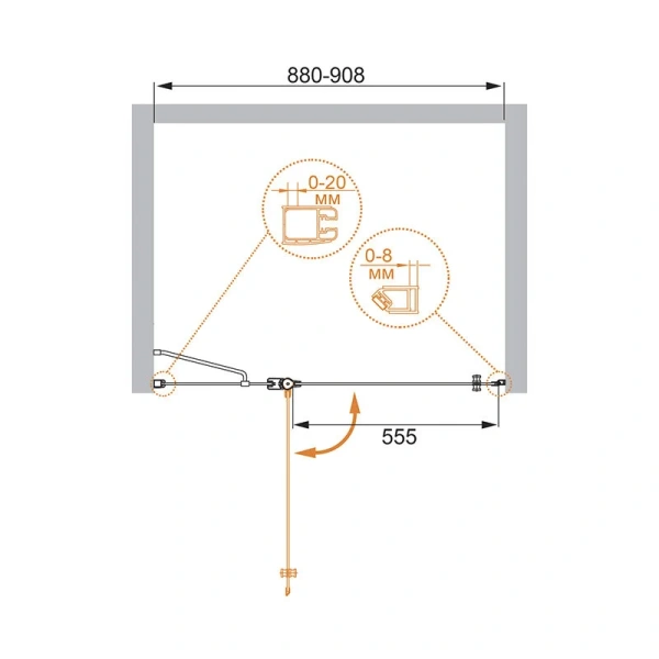 Душевая дверь в нишу Cezares Elena 90 см стекло прозрачное ELENA-W-B-12-90-C-Cr (детальная фотография), современные, hi-tech