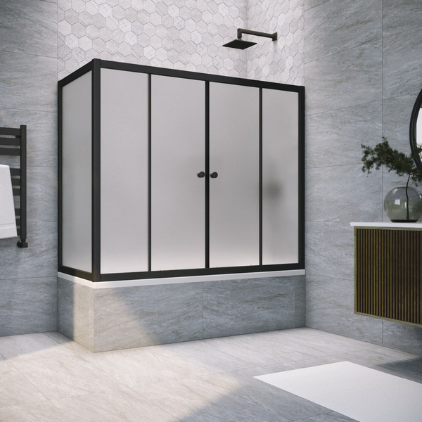 Душевая шторка на ванную профиль черный матовый стекло сатин Vegas-glass Z2V+ZVF 170*80 02M 10 (детальная фотография)