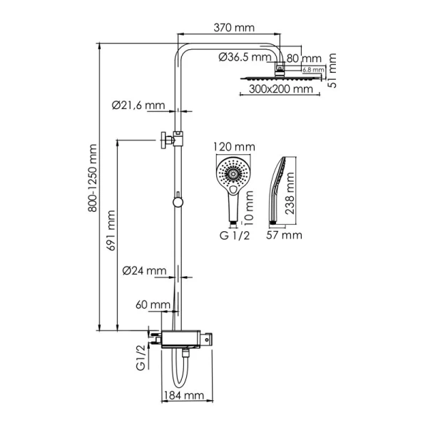 Душевая стойка WasserKRAFT Aller хром A113.069.101.CH Thermo (детальная фотография), современные, hi-tech