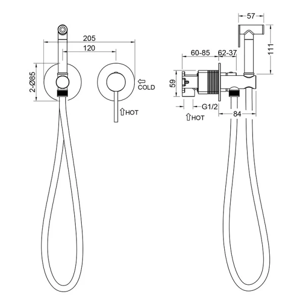 Гигиенический душ со смесителем Timo Saona черный 2339/03SM (детальная фотография), для туалета