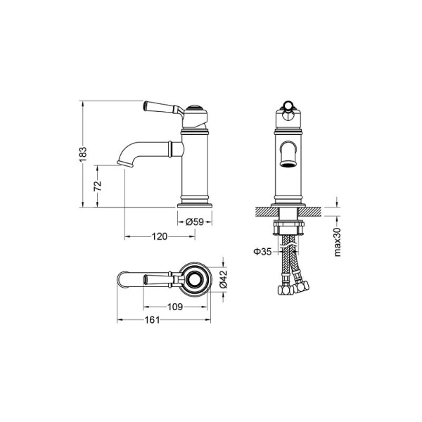 Смеситель для раковины Акватек Классик черный AQ1510MB (детальная фотография), для раковины