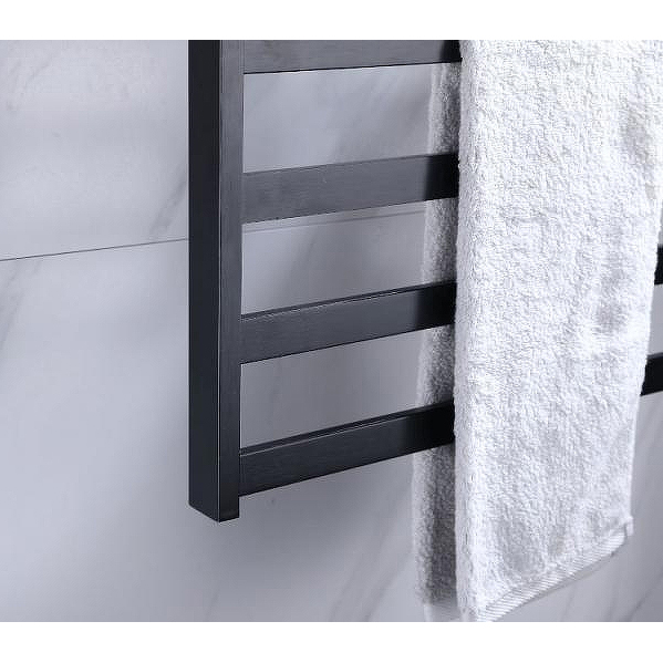 Полотенцесушитель электрический Black&White Moon 58x35 см черный матовый 333BN (детальная фотография), из нержавеющей стали, с полкой, неповоротные